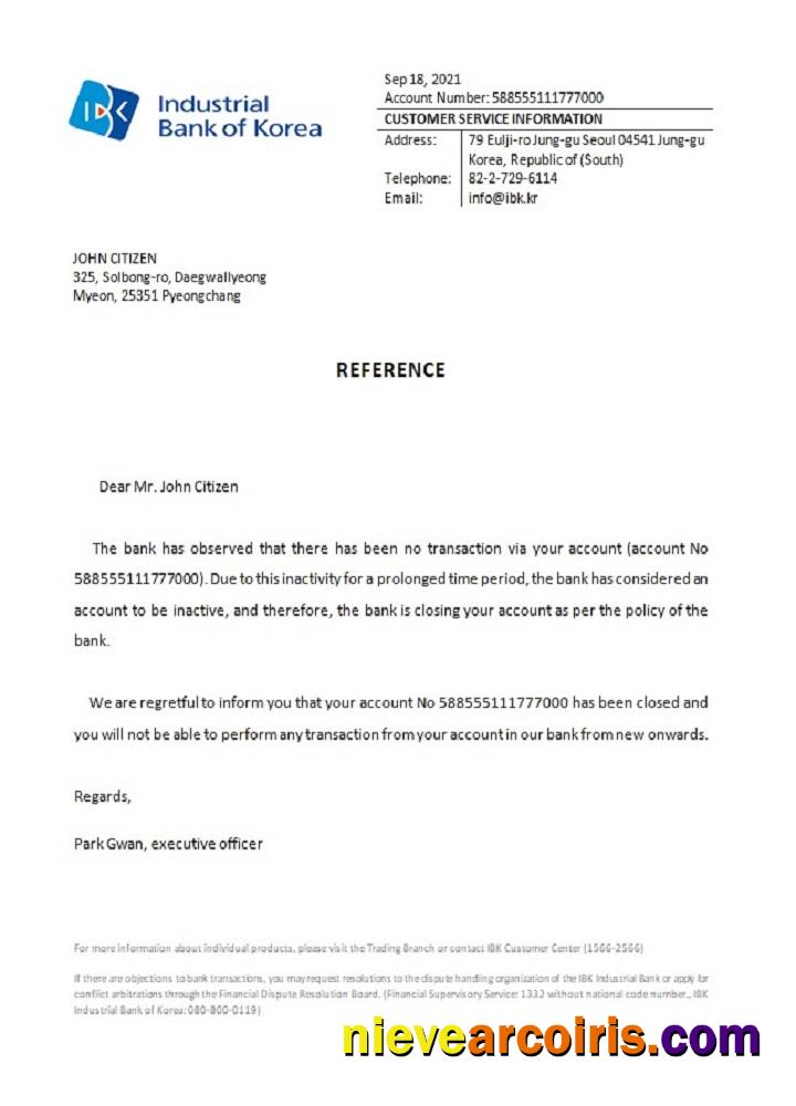 Korea Industrial bank closure reference